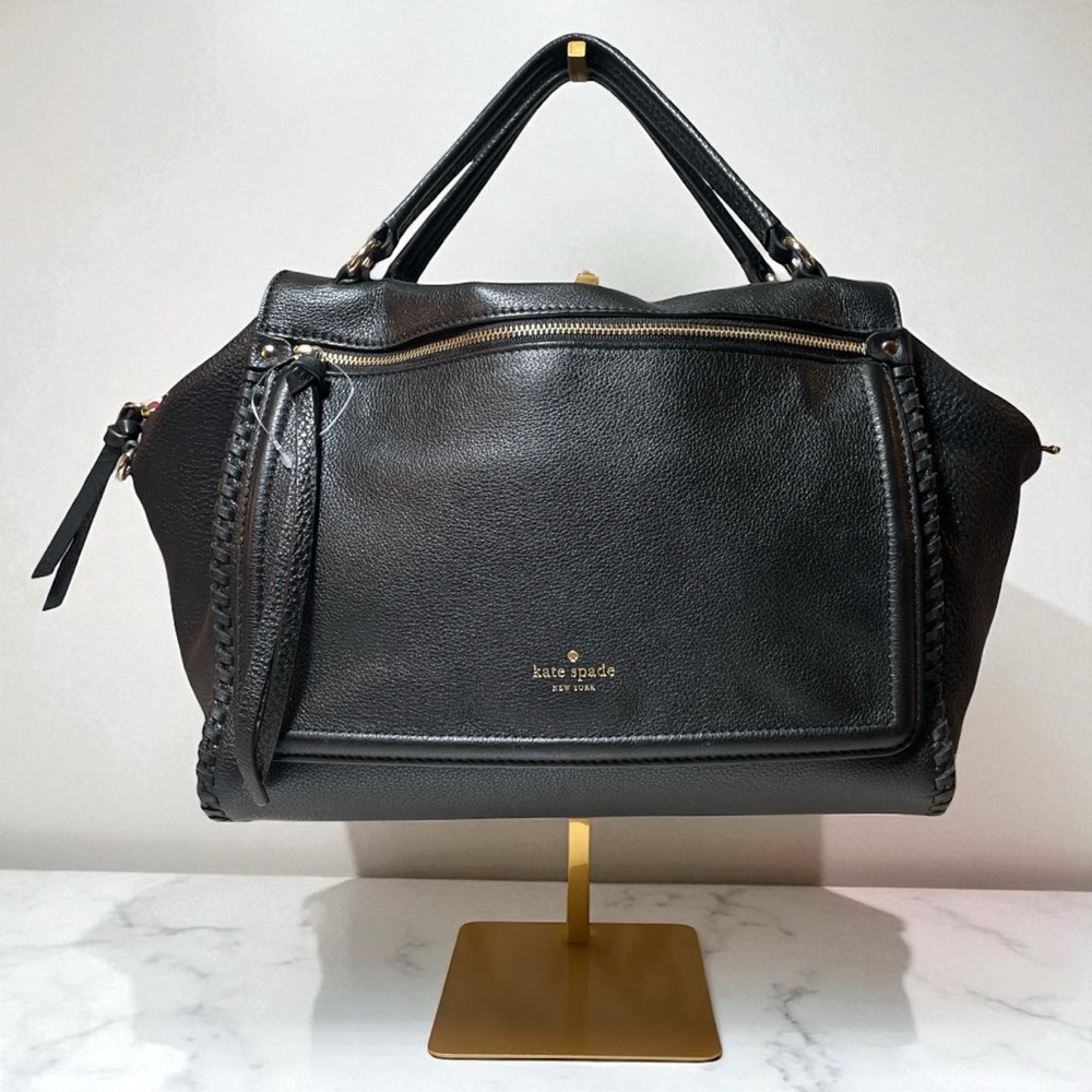 kate spade Ashby Place Abbott Black Leather Satchel with Gold Hardware